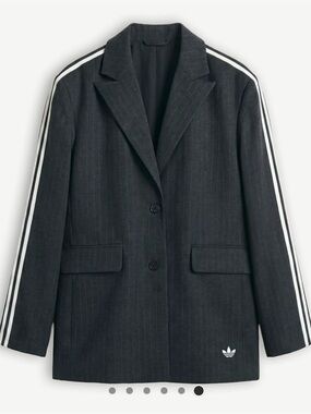 adidas Black Pinstripe Kids Blazer with White Sleeve Stripes